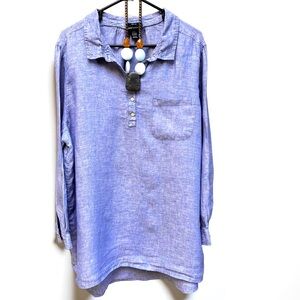 Jones New York Blue 100% Linen Tunic Top Size 2X